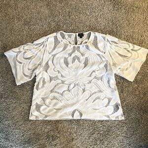 Worthington Sheer White Bell Sleeve Blouse with Boxy Style